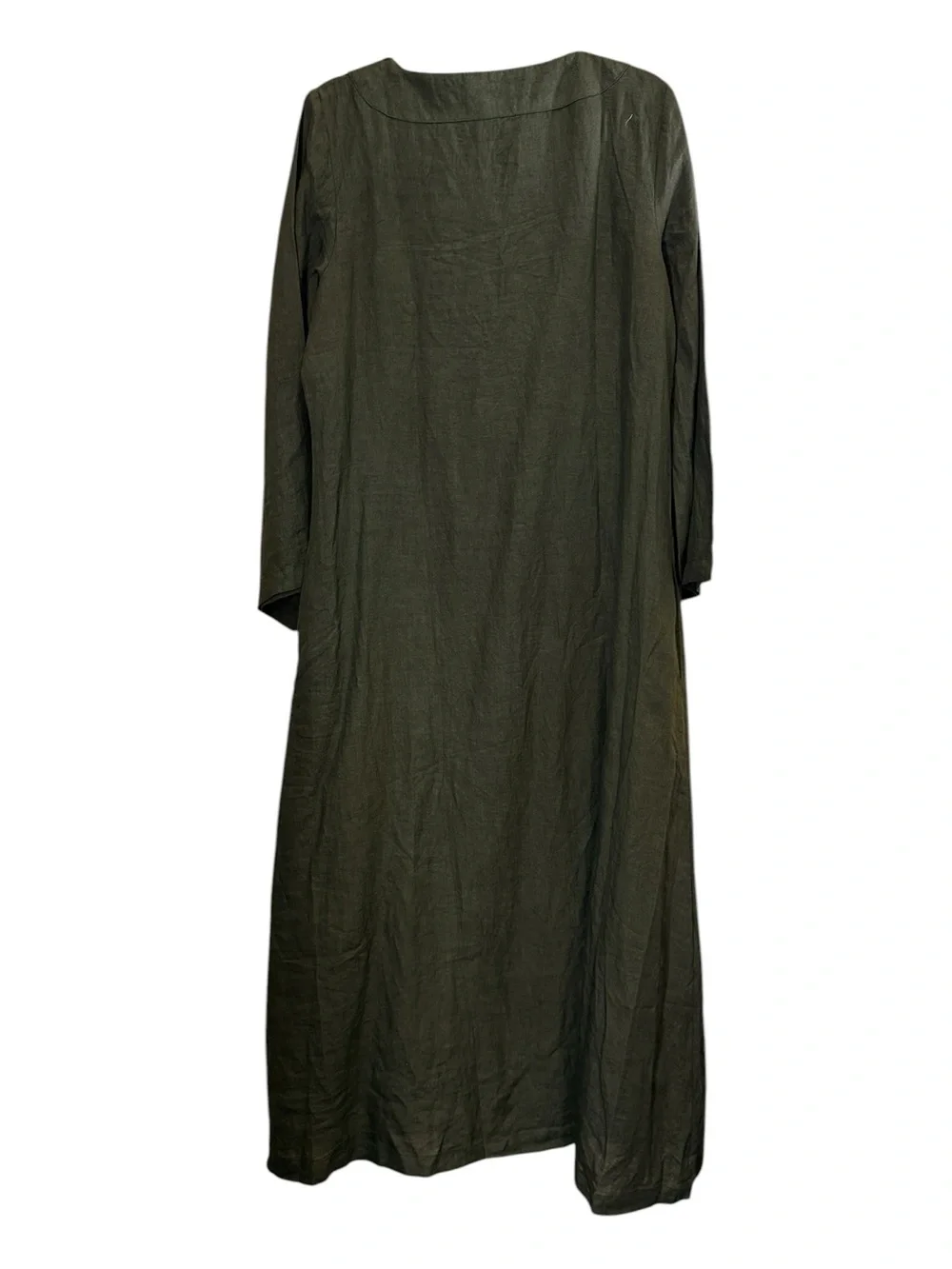 Ellementree Woman’s Relaxed Olive Maxi Kaftan Linen Dress with Long Sleeves - Picture 7 of 12